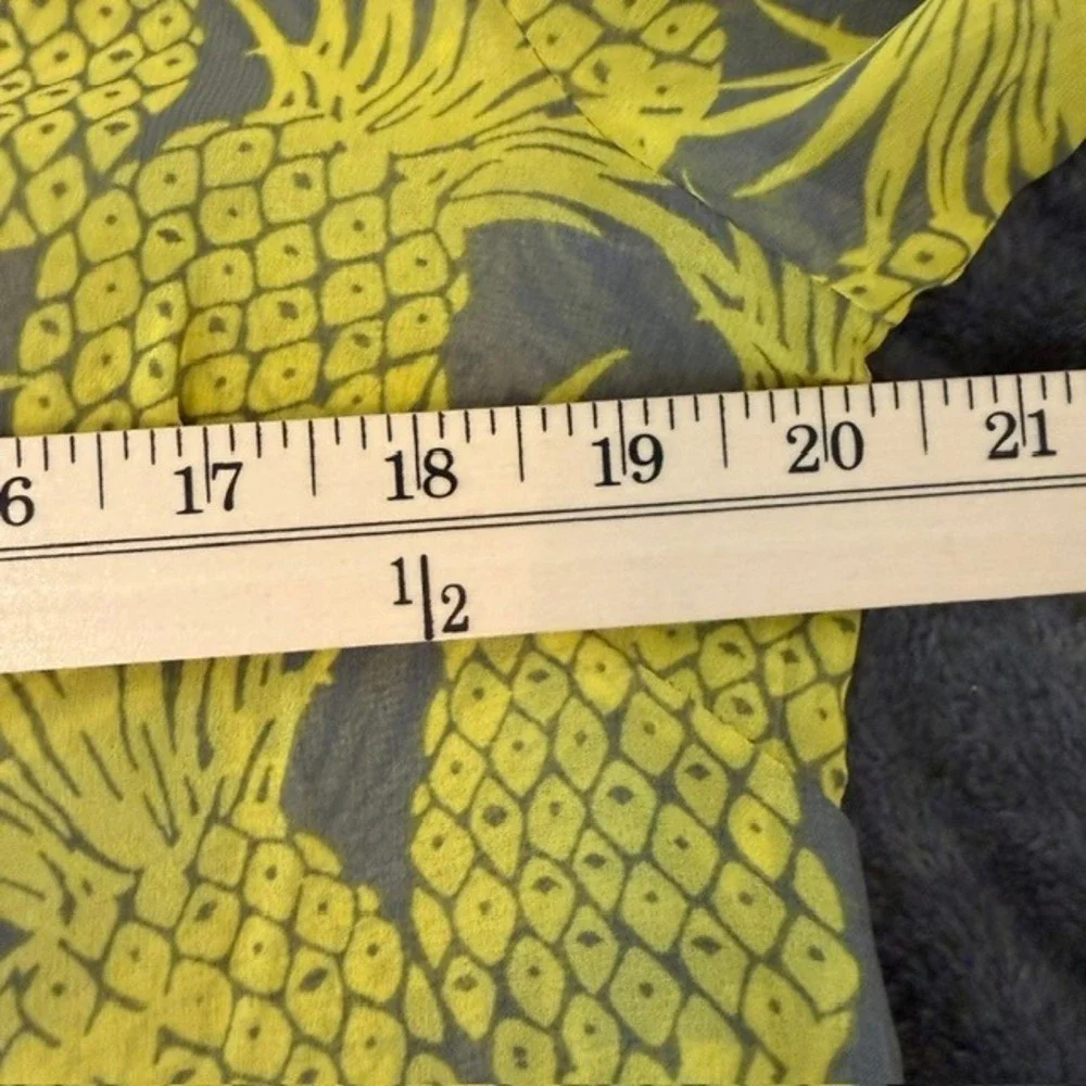 Banana Republic Pineapple Print Blouse Keyhole Top Sheer Yellow Medium